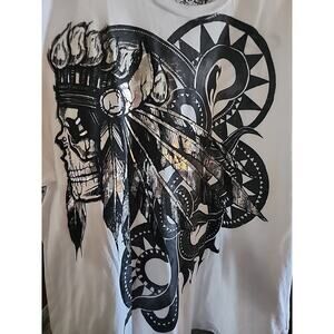 KONQUEST PLATINUM Men's Indian Skull Print T-Shirt XL NWT Excellent A114